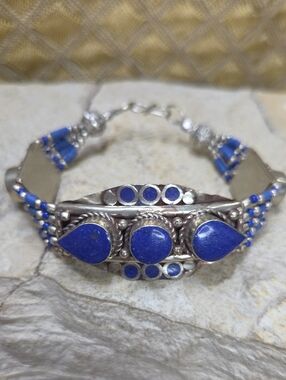 Silver Lapis Lazuli Accent Women's Bracelet - Blue